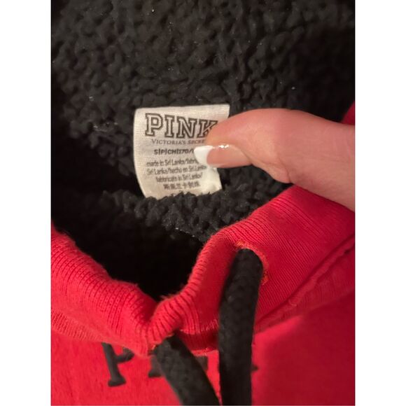 PINK Victoria Secret Red High Mock turtleneck Sherpa Lined Pullover Sweater Smal - Picture 4 of 10